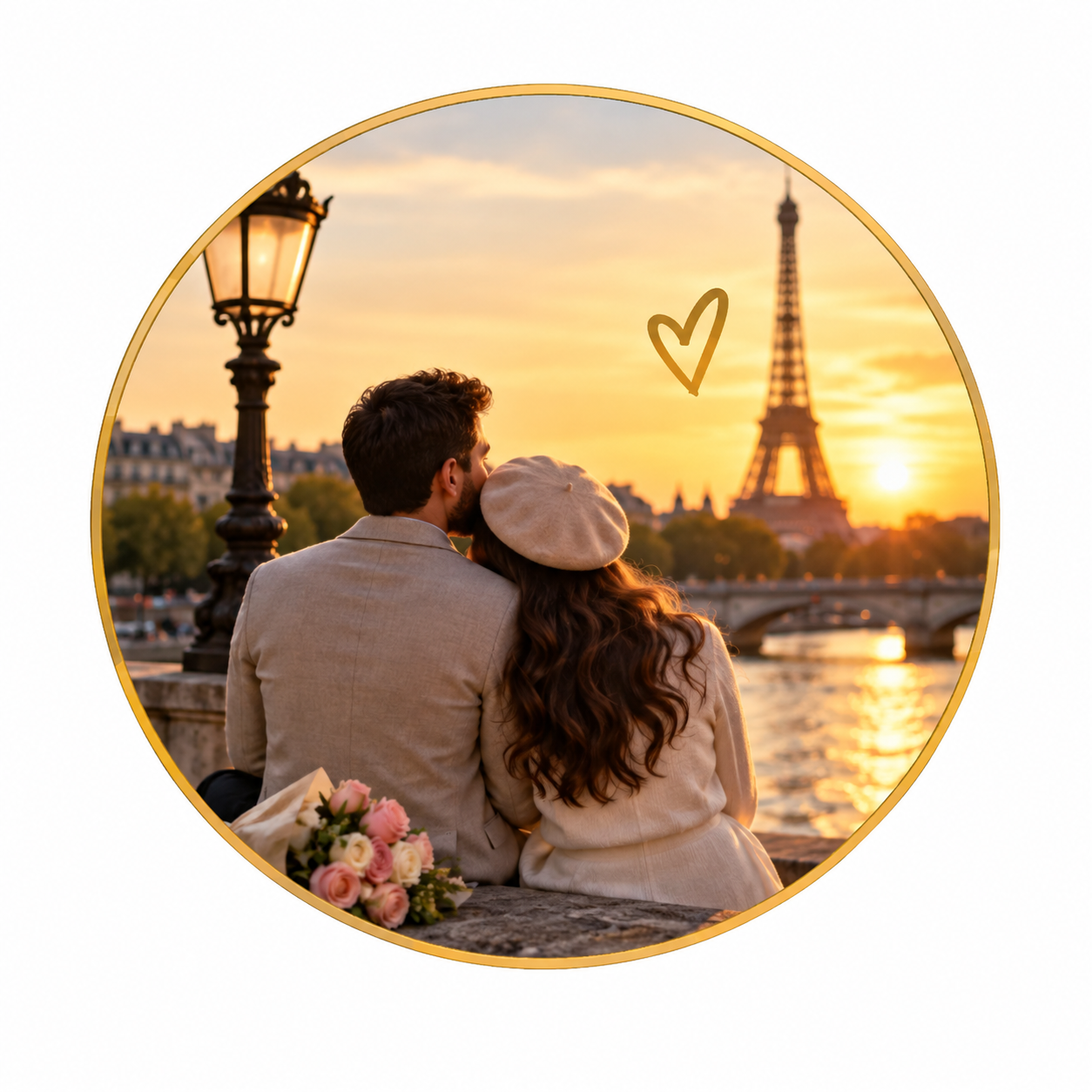 Golden Hour in Paris: A Candid Couple's Riverside Romance Portrait