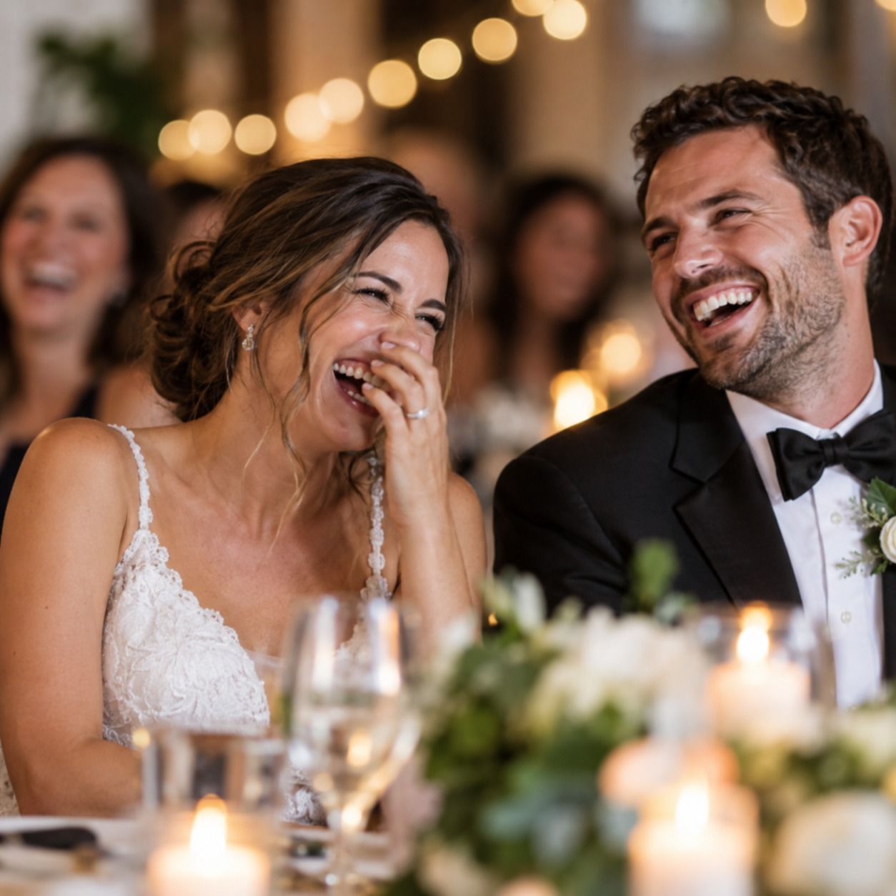Candid Reception Laughter: Documentary-Style Wedding Portrait