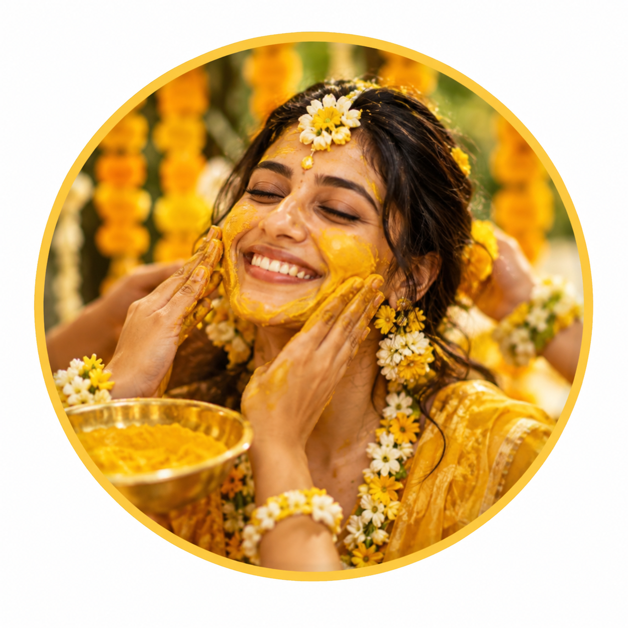 Golden Turmeric Blessings — A Candid Haldi Ceremony Portrait