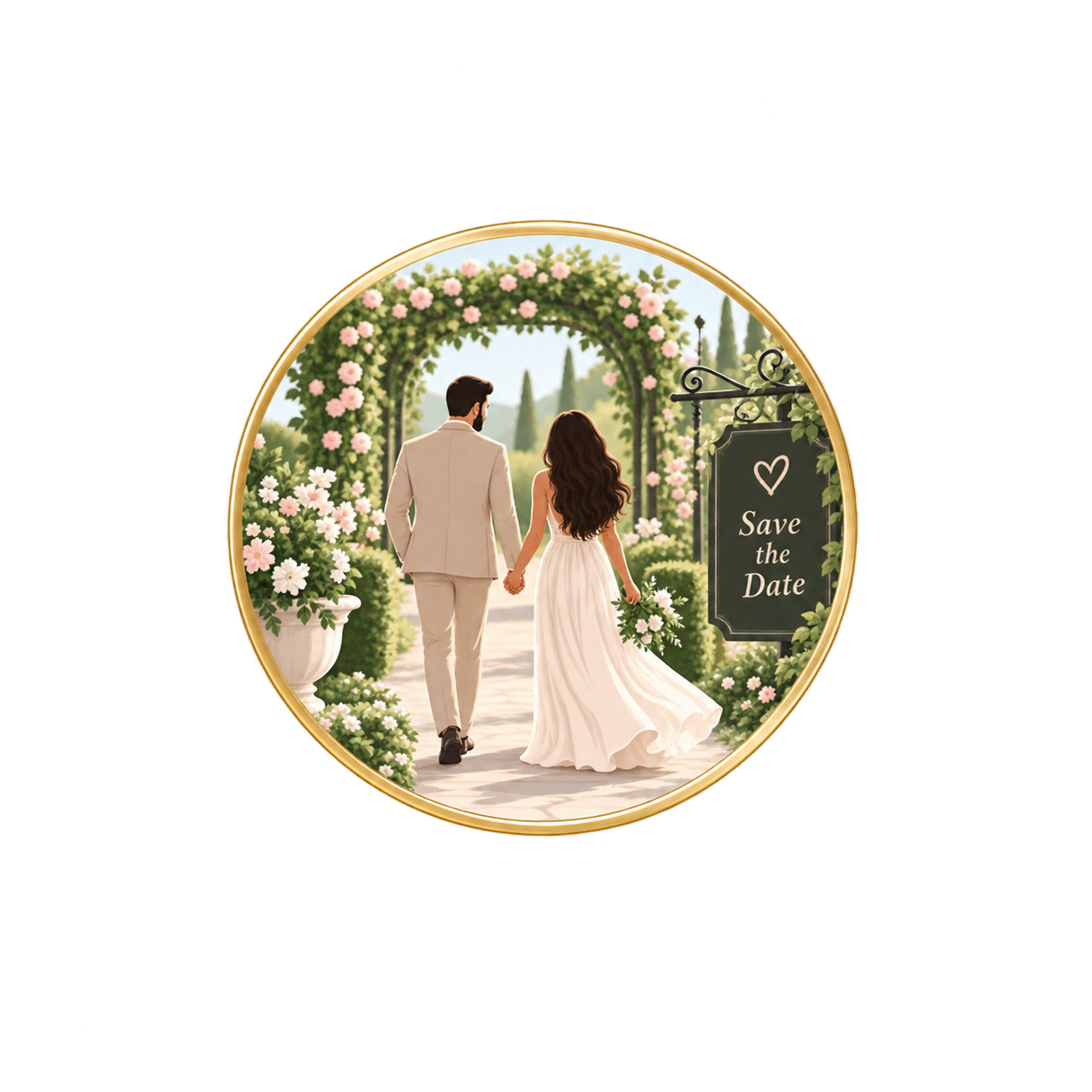Garden Promenade" — Botanical Save-the-Date Portrait Prompt