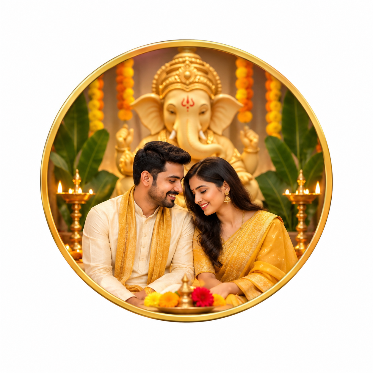 Divine Union: Ganpati-Inspired Couple Portrait with Preserved Identity"