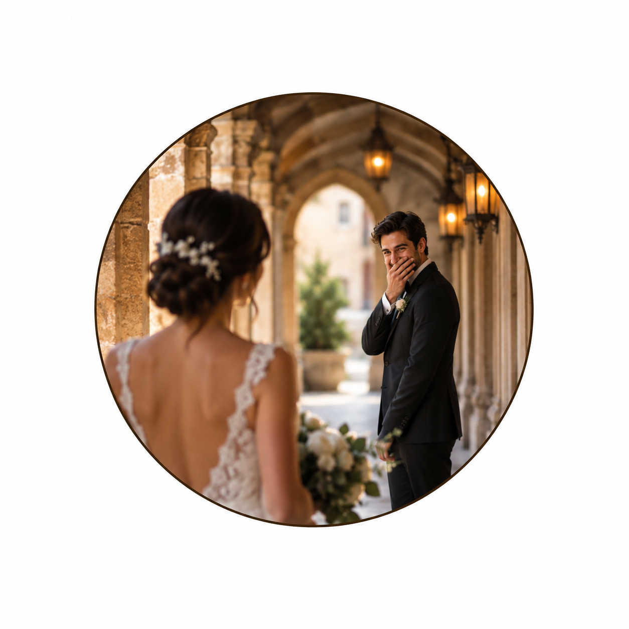 "The First Glance" — Heritage Corridor First-Look Portrait Prompt