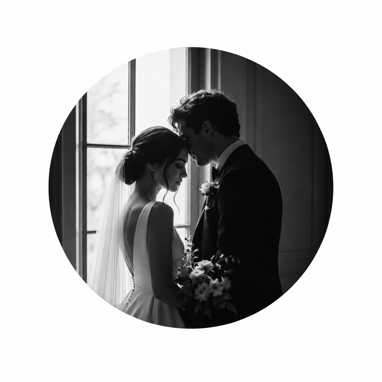 Windowlight Vows: A Monochrome Fine-Art Wedding Portrait
