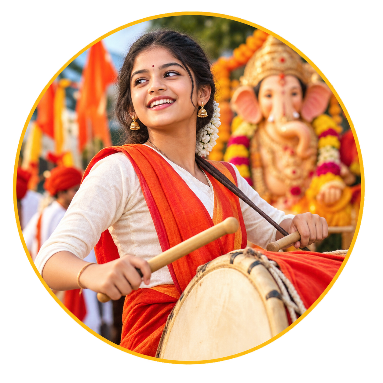 "Dhol-Tasha Diva – A Festive Ganesh Chaturthi Portrait"