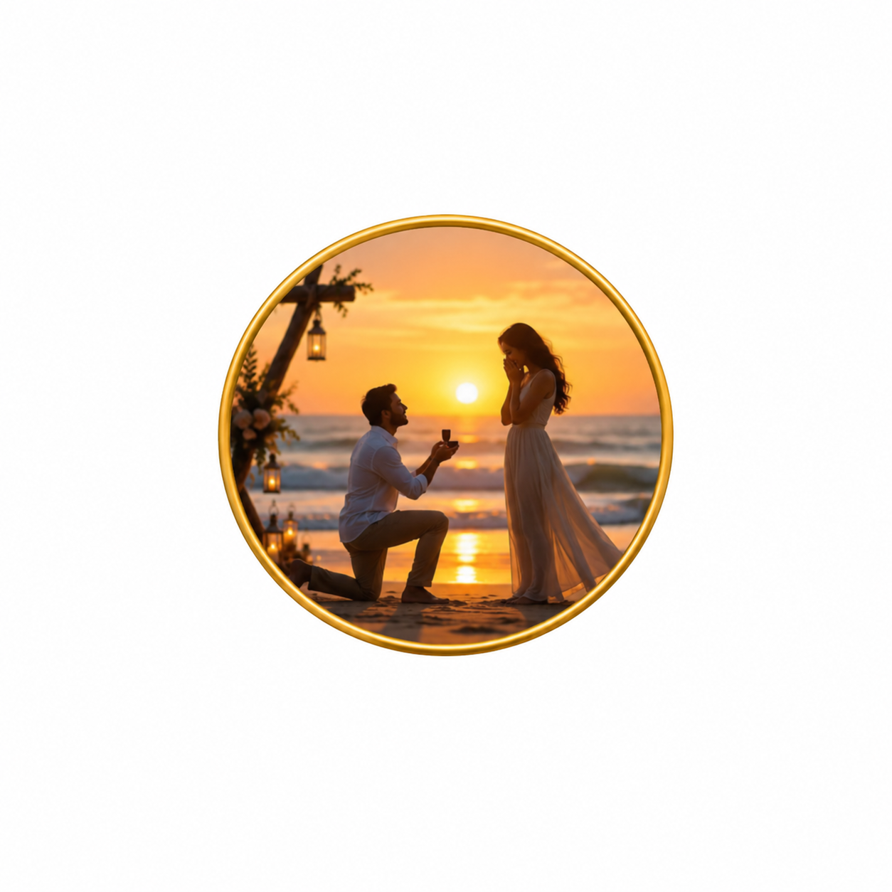 Golden Hour Promise: Cinematic Beach Proposal Portrait Prompt