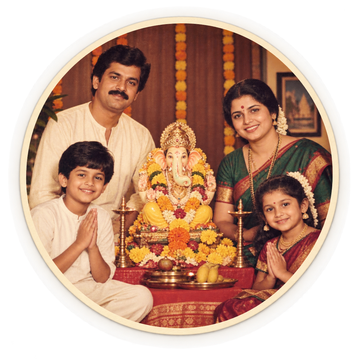 1980s Maharashtrian Ganesh Chaturthi Studio Portrait Generator – Vintage Family Album Style