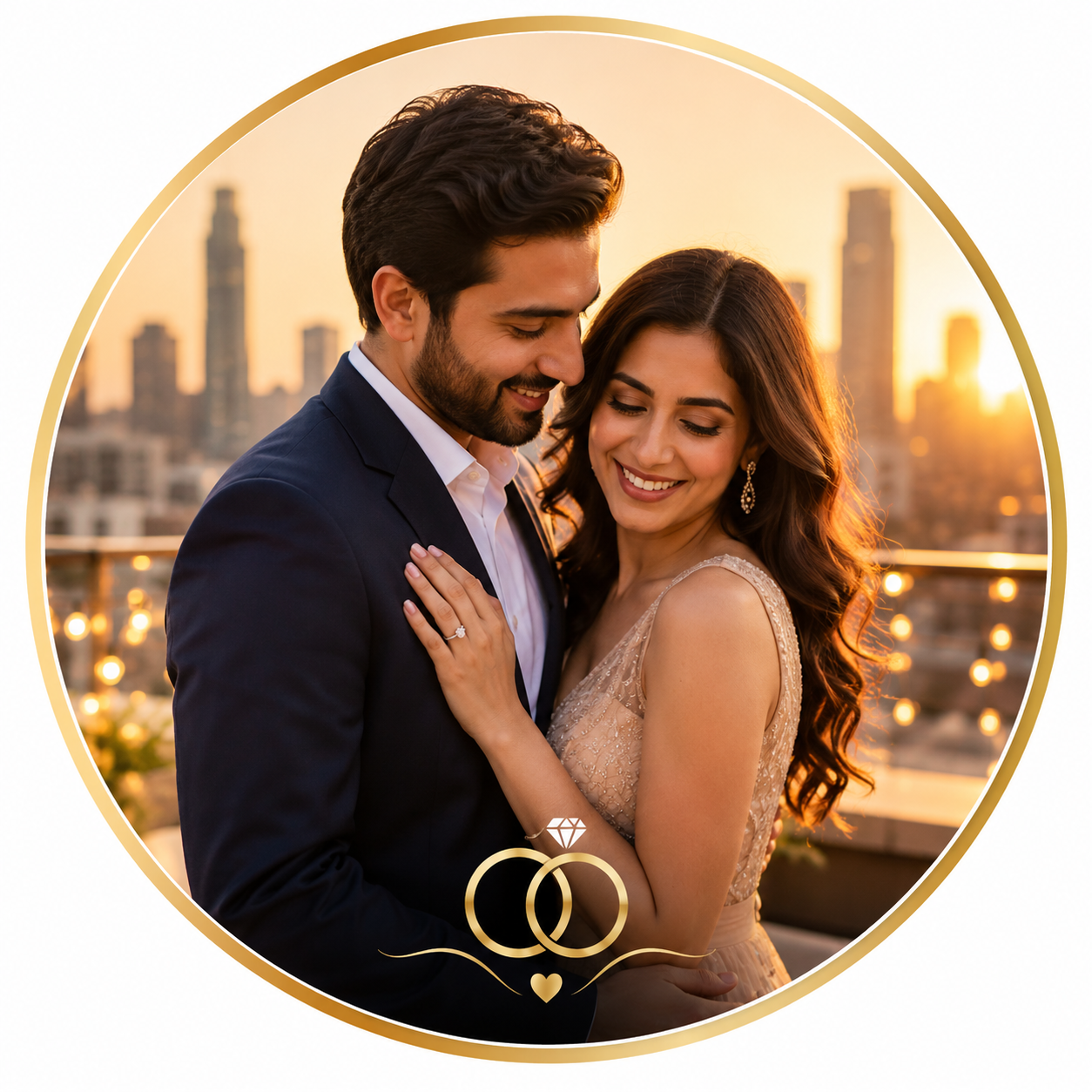 Golden Hour Rooftop Engagement Announcement Portrait